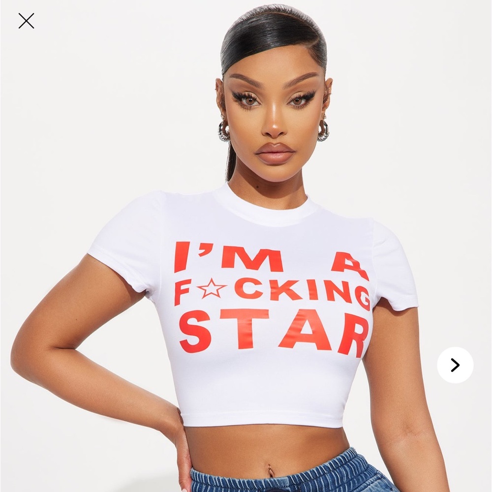 Fashion Nova White and Red Graphic Crop Top